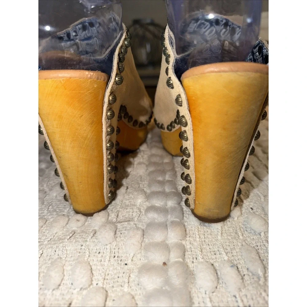 Dingo Free Spirit Plantain Sz 7.5 Tan Suede Studded Platform Shoes Club wear